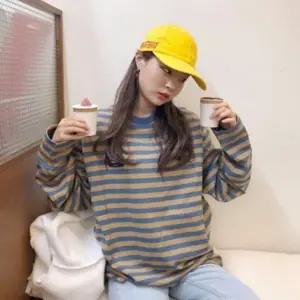 스트라이프 여성 롱슬리브 티셔츠 루즈핏 여자 긴팔티