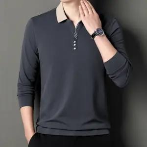 V넥 투톤 베이직 데일리 카라 골프 긴팔티셔츠 면스판 혼방 보온소재로 따뜻하며, 빠른 건조 쾌적감유지
