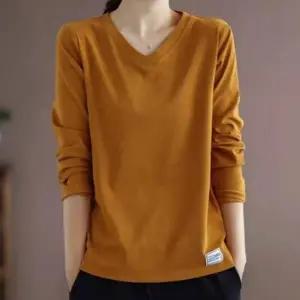컬러 여자 V넥 편안한 긴팔티 1P 데일리 패션 티셔츠