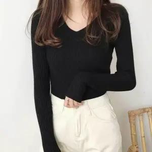 여자 브이넥 긴팔 티셔츠 골지 데일리 패션 스타일