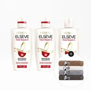 [로레알파리] 토탈리페어 샴푸/컨디셔너 410ml 3개+스누피 타올 1장(랜덤)