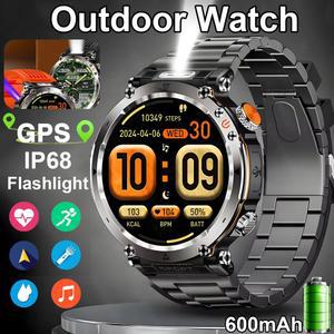 5 방수 스마트 시계 남자 600mAh 야외 SmartWatch GPS 나침반 LED 손전등 블루투스 통화 스포츠 Smartwatch