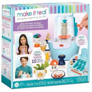 Make It Real Pottery Studio 26피스 DIY 도자기 키트 지저분해지지 않는 공기 건조 점토 포함 10개의 미니