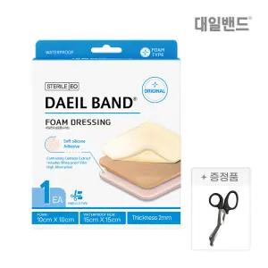 [대일밴드] 2mm두께 깊은상처케어 센텔라 폼드레싱 습윤밴드 10x10 2매+응급처치가위 1개