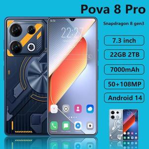 정품 포바 8 프로 스마트폰 5G 7.3 인치 HD 22G + 2TB 휴대폰 듀얼 SIM 휴대폰, 50 + 108MP 7000mAh 안드로