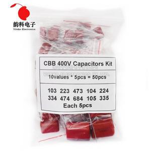 CBB 캐패시터 모음 키트 금속 폴리에스테르 필름 축전기 DIY 400V 10NF-3.3UF 50PCs = 10 값