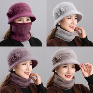 (모자 목도리 세트) 중년 여성 겨울모자 벙거지  할머니 겨울