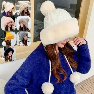 OMT 꽈배기 니트 방울 모자 밍크 퍼 털모자 겨울 방한용품 벙거지 버킷햇