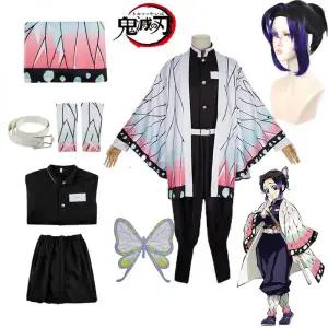 할로윈 코스튬 코스프레 이벤트 옷 섹시 의상 애니메이션 악마 슬레이어 코쵸우 시노부 하오리 가발 풀 세