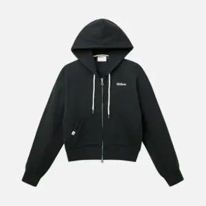 바람막이 LQC W241002LFJ21-BLK 여성 로고자수 크롭 후드집업