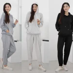 여성 무지 후드 상하세트 여자 스판 트레이닝 세트 츄리닝 데일리 밴딩 조거팬츠
