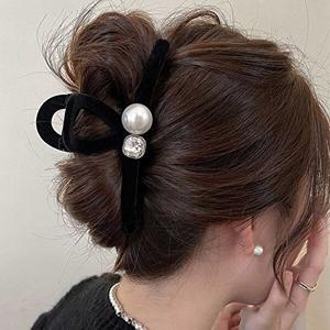 여자 올림 머리 반 묶음 진주 벨벳 집게 헤어 핀 코디-WFHPLF5