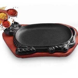 스테이크 철판 주물 그릴 껍데기 누르기 오징어 원형 소모양 철판구이 불판-50x40cm