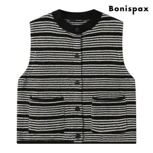 스트라이프 라운드 니트 베스트 (XP3VW014L0)