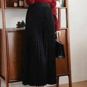 [SALE] 여성 겨울 겨울 모직 플리츠 밴딩 롱 스커트