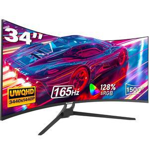가우포크 34인치 울트라와이드 커브드 게이밍 모니터, 1500R PC 화면 165Hz UWQHD 4K, 컴퓨터 화면, 프리싱크, 월마운트 75x75mm-블랙 지원