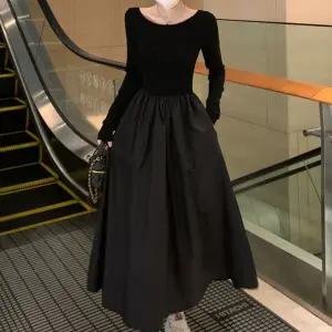 A라인 원피스 라운드넥 올블랙 하체 커버 하객룩 니트원피스 겨울원피스