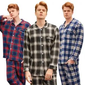 이브바바 남성 겨울 앙고라 기모 체크 카라 스판 수면잠옷 파자마세트