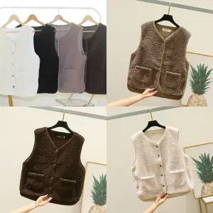 뽀글이 여성 양털 단추 후리스 베스트 조끼 중년 무스탕 니트 여자 롱 트위드
