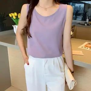 여성 여름 민소매 이너 나시 티 슬리브리스 퍼플