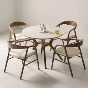 세릴 포세린세라믹 원목 4인 원형 식탁세트 1000 루모르의자4 IKCR1B