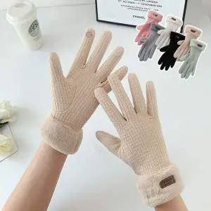 여성 겨울 기모 털 안감 퍼 라벨 포인트 와플 장갑 방한장갑