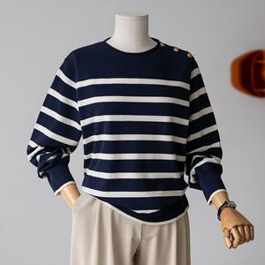 (안나앤플러스) 스트라이프 버튼 니트[니트CSQ23] 빅사이즈