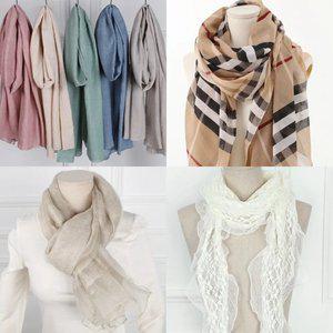 2025가을 신상 스카프 체크 레이스 면 여성 선물