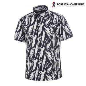 [Roberta di Camerino]폴리100 프린트 일반핏 네이비 반소매 셔츠 RM2-210-9