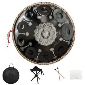 22인치 10노트 D 단조 432Hz 스틸 핸드팬 드럼 악기, 블랙
