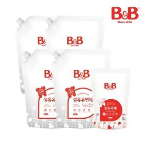 [보리보리/비앤비]비앤비 아기 유아 섬유유연제 베르가못 1500ml 리필형 4개입+ 세제 800ml 증정