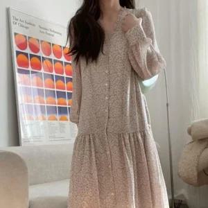 여성 롱 셔링 봄 브이넥 롱원피스 휴양지 하객룩 결혼식 긴팔 원피스 아이보리 가을