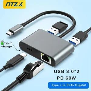 C타입랜선 LAN 젠더 MZX USB C 1000Mbps RJ45 이더넷 어댑터 타입-C 허브 기가비트 네트워크 도킹스테이션
