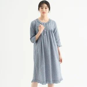 메이플라워 블루잔꽃 7부 순면 여성 빅사이즈 원피스 잠옷