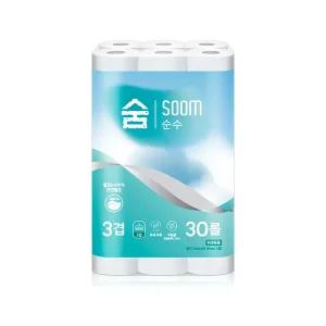 100% 천연펄프 숨 순수 3겹 30롤 화장지 휴지 두루마리 비데겸용