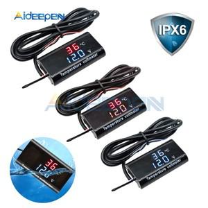DC 8-18V IPX6 방수 디지털 온도 전압계 12V 자동차 보트 바이크 오토바이 0.56 인치 LED 볼트 측정기 미니