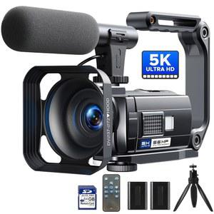 캠코더 비디오 카메라, 5K 56MP 브이로깅 카메라 유튜브 WiFi 나이트 비전 3인치 270 회전식 터치스크린 팟캐스트 레코더(64GB SD 카드, 마이크, 스태빌라이저, 리모컨, 배터리, 삼각대 포함)