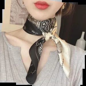 가을스카프 여자 쁘띠 스카프 70 페이즐리 배색 블랙 화이트