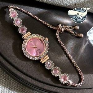 [콩심팥심]세련된 핑크 메탈 팔찌 시계 우아한 여성스러운 심플한시계