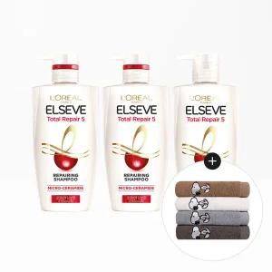 [로레알파리] 토탈리페어 샴푸/컨디셔너 410ml 3개+스누피 타올 1장(랜덤)