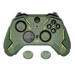 Xbox 엘리트 시리즈 2 및 코어용 플레이바이탈 스텔라 메카 실리콘 커버 스킨, 엄지 그립 스티커가 있는 2용 논슬립 프로텍터, 아미 그린 레이싱