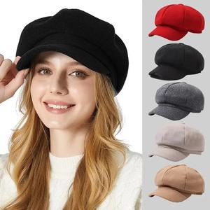 빵모자 여성용 가을 겨울 모자 일반 Newsboy 여성 울 팔각형 화가 솔리드 남성용 캐주