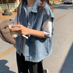 여름 레이어드 베스트 오버핏 데님 여성 아우터 데이트 코디