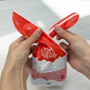 [JHQS7HO6_4B]10개 산타 사탕 묶는 비닐 보자기 선물 포장