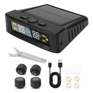 Jerbor RV 타이어 공기압 모니터링 시스템, 4개의 센서와 6개의 알람 모드가 있는 TPMS, 태양열 충전 및 USB 충전이 가능한 0-99PSI 타이어 공기압 모니터, 업데이트된 컬러 LCD 디스플레이, RV 트럭 트레일러 SUV용