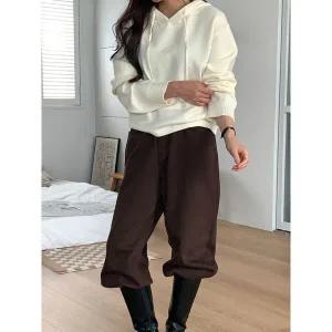 [하프클럽/샵앤]여성 베이직 무지 후드 니트 티셔츠 21DS-WKN-4886-아이보리