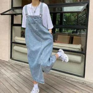 [하프클럽/]여성 데님 멜빵 롱 원피스 캐주얼 데일리룩