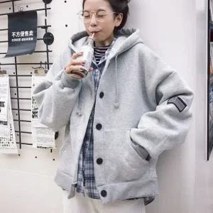 쉬블림로브 여성 기모 버튼 후드 티셔츠 GW1024