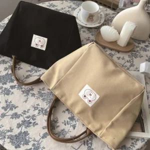 여성 곰돌이 토트백 소형 에코백 캔버스 손가방 도시락 휴대용