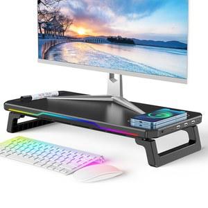 듀얼모니터받침대 3개의 USB 포트가 있는 현대적인 RGB ABS 스탠드, 키보드 및 마우스용 충전 패드 PC 노트북용 세련된 데스크탑 정리함